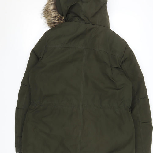 Primark Women's Green Faux Fur Hooded Parka Coat Size S 10/12