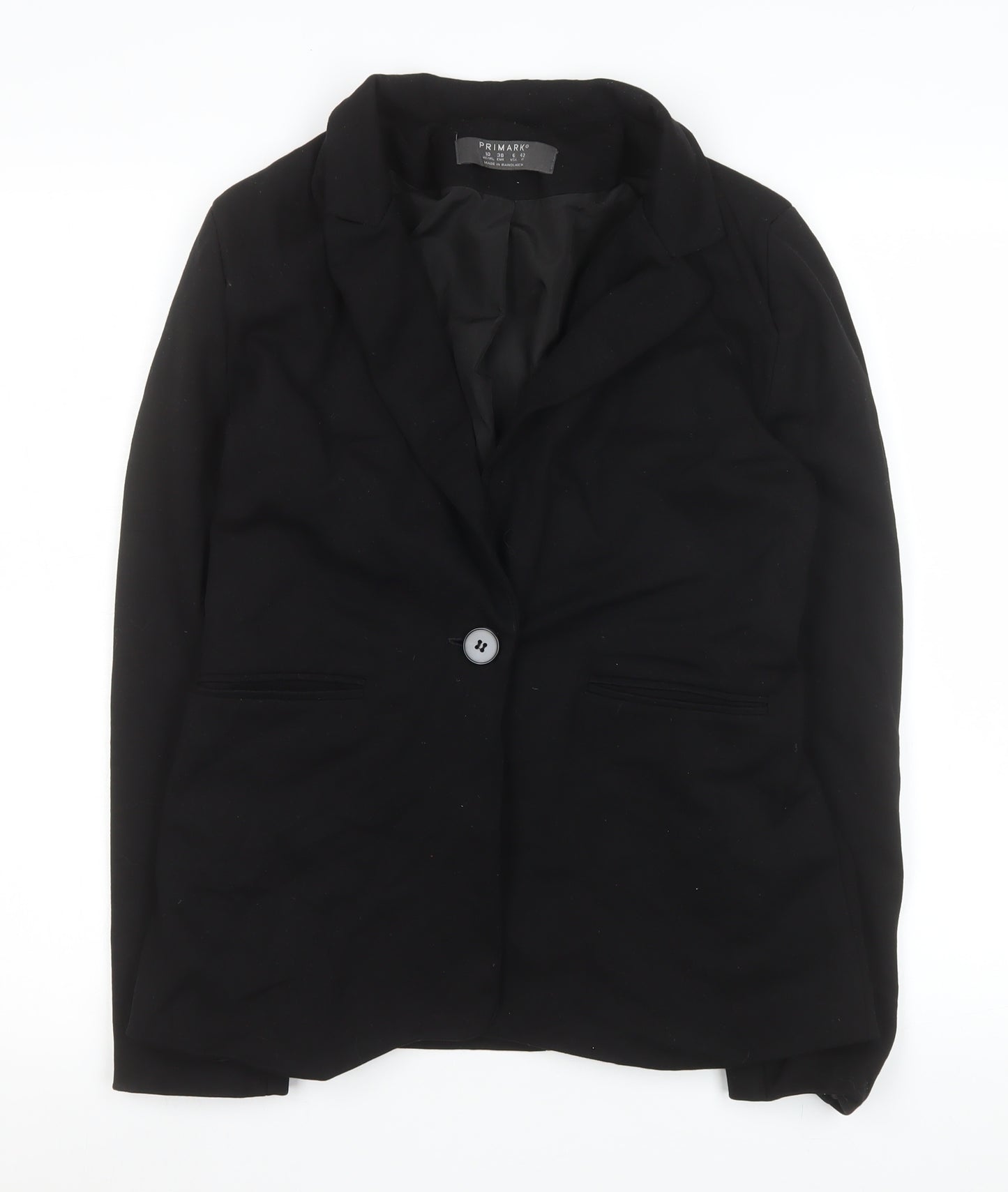 Primark Women’s Black Single-Breasted Blazer UK 10 Classic Fit