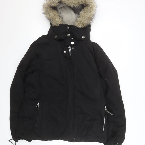 George Womens Black Faux Fur Hooded Parka Jacket Size 16