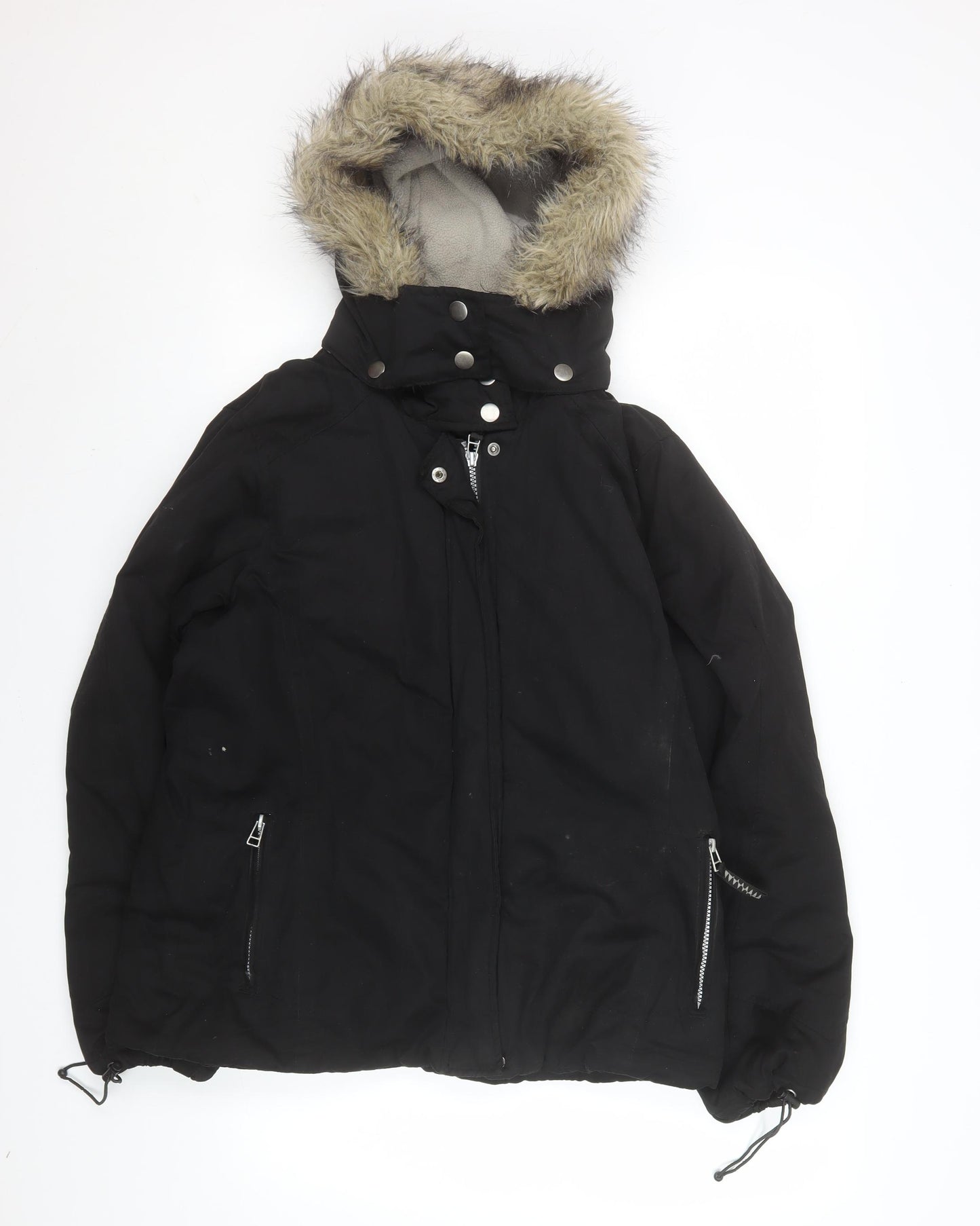 George Womens Black Faux Fur Hooded Parka Jacket Size 16