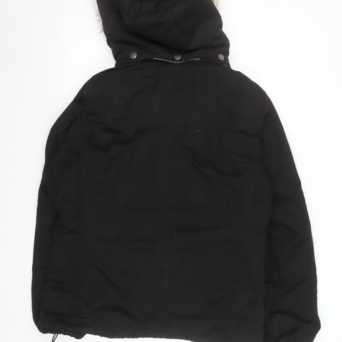 George Womens Black Faux Fur Hooded Parka Jacket Size 16
