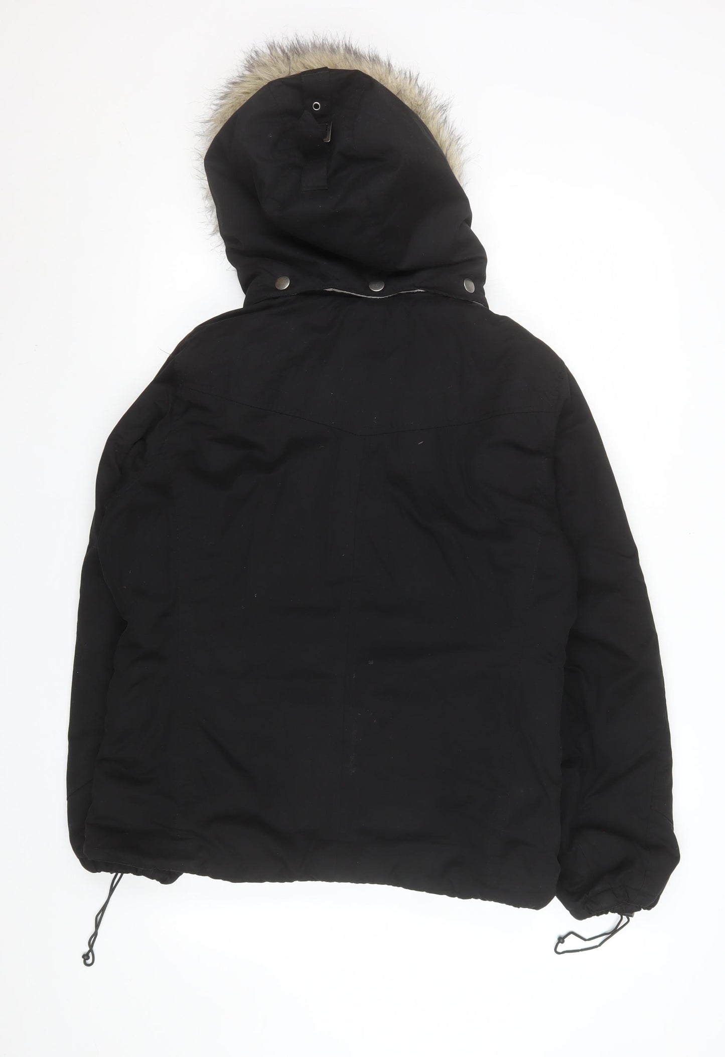 George Womens Black Faux Fur Hooded Parka Jacket Size 16