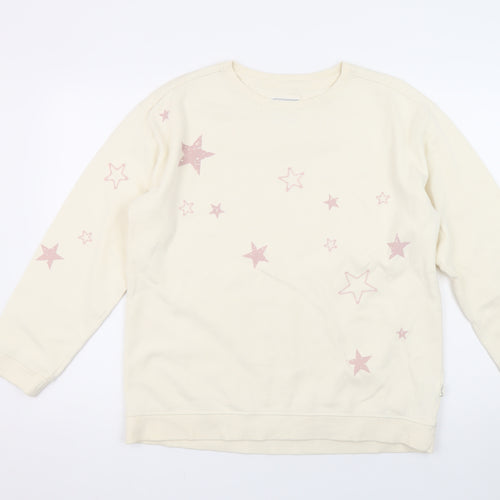 Fat Face Women Beige Star Print Pullover Sweatshirt UK 12 Cotton Blend
