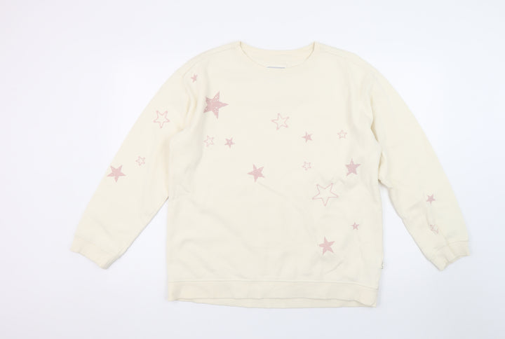 Fat Face Women Beige Star Print Pullover Sweatshirt UK 12 Cotton Blend