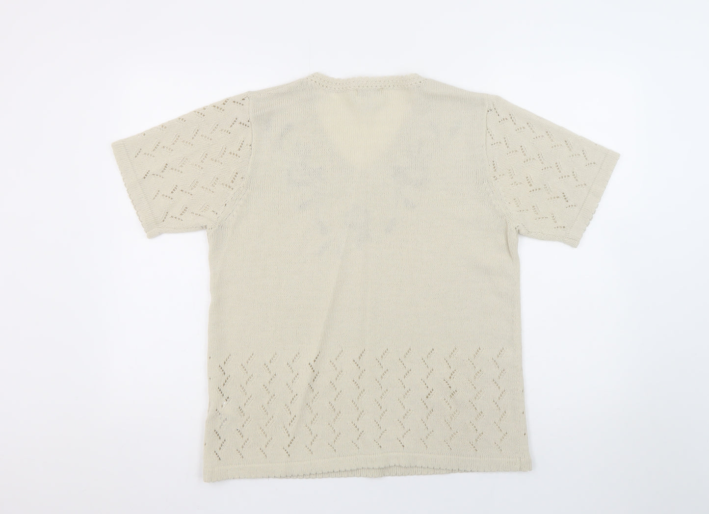 Damart Women’s Beige Short Sleeve V-Neck Embroidered Pullover Jumper Size 14