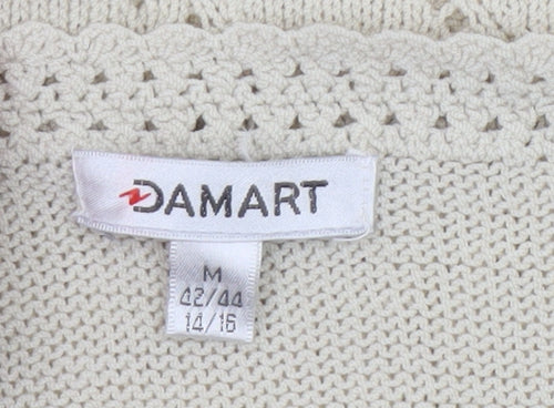 Damart Women’s Beige Short Sleeve V-Neck Embroidered Pullover Jumper Size 14