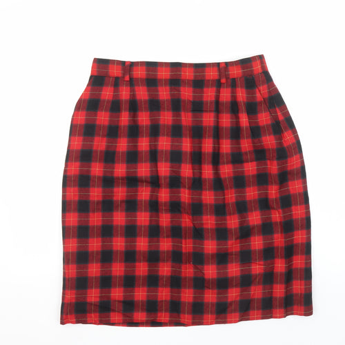 Viyella Women's Red Plaid Wool Pencil Skirt Size 16 Vintage