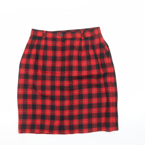 Viyella Women's Red Plaid Wool Pencil Skirt Size 16 Vintage