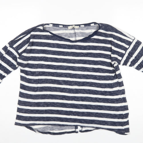 Oasis Women Blue Striped 3/4 Sleeve Jersey Top L