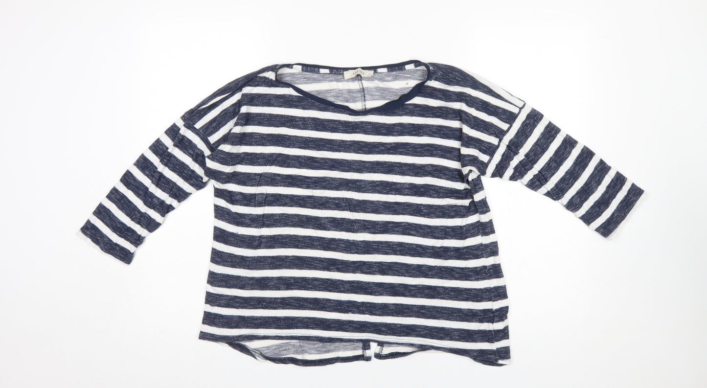 Oasis Women Blue Striped 3/4 Sleeve Jersey Top L