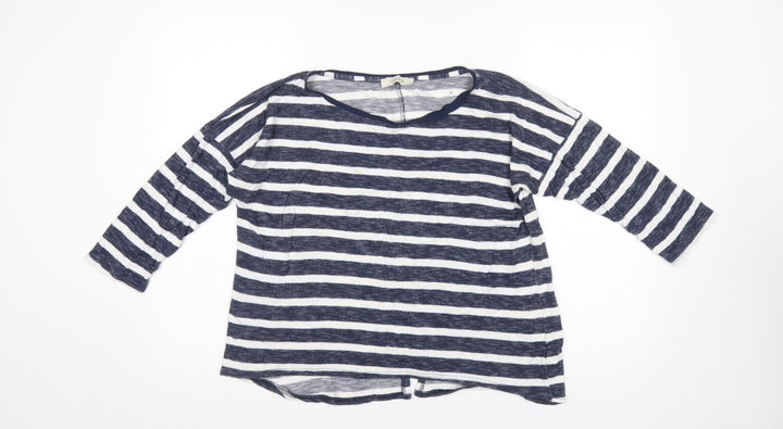 Oasis Women Blue Striped 3/4 Sleeve Jersey Top L