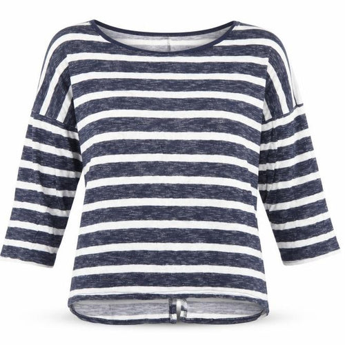 Oasis Women Blue Striped 3/4 Sleeve Jersey Top L