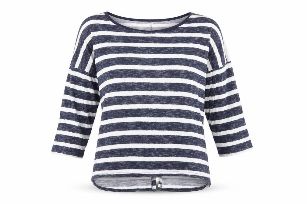 Oasis Women Blue Striped 3/4 Sleeve Jersey Top L