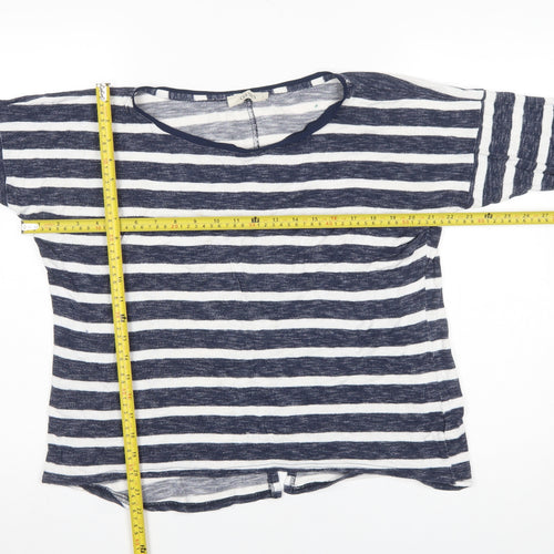 Oasis Women Blue Striped 3/4 Sleeve Jersey Top L