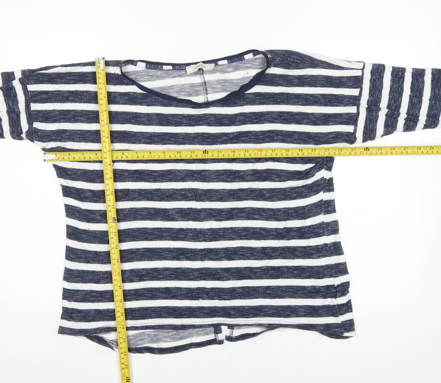 Oasis Women Blue Striped 3/4 Sleeve Jersey Top L