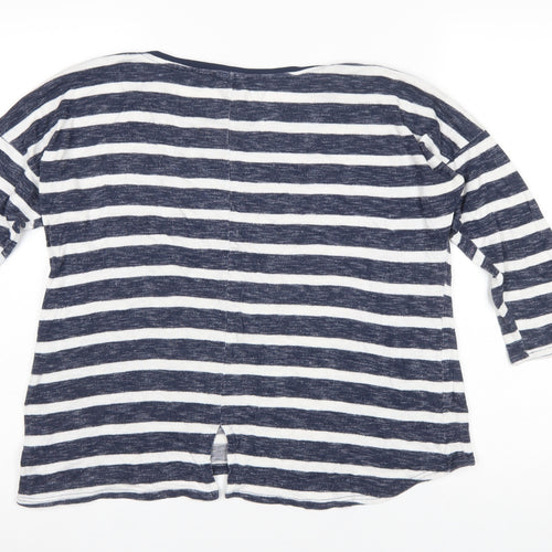 Oasis Women Blue Striped 3/4 Sleeve Jersey Top L