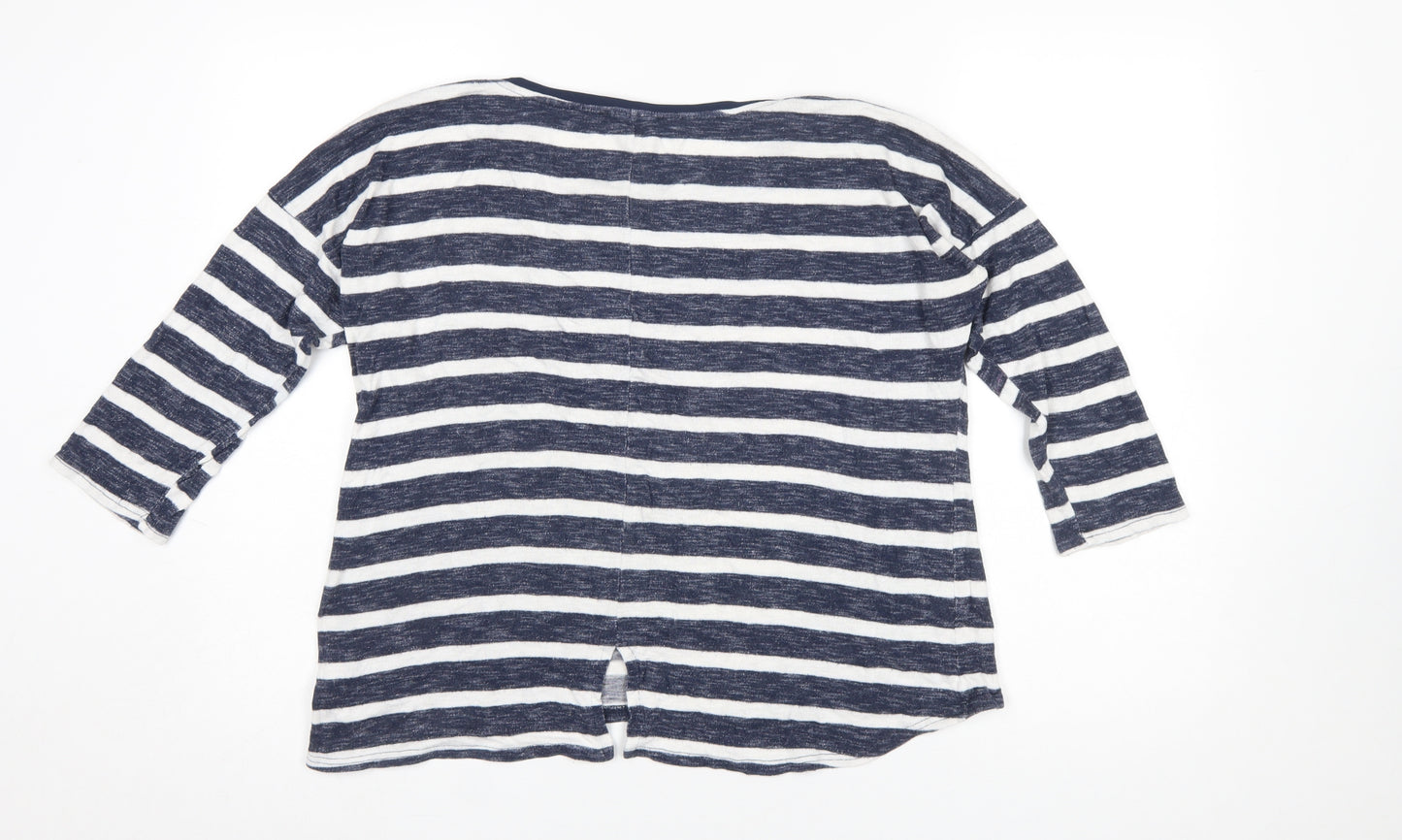 Oasis Women Blue Striped 3/4 Sleeve Jersey Top L