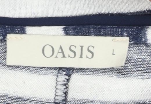 Oasis Women Blue Striped 3/4 Sleeve Jersey Top L