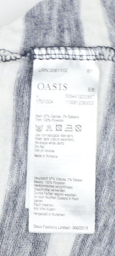 Oasis Women Blue Striped 3/4 Sleeve Jersey Top L