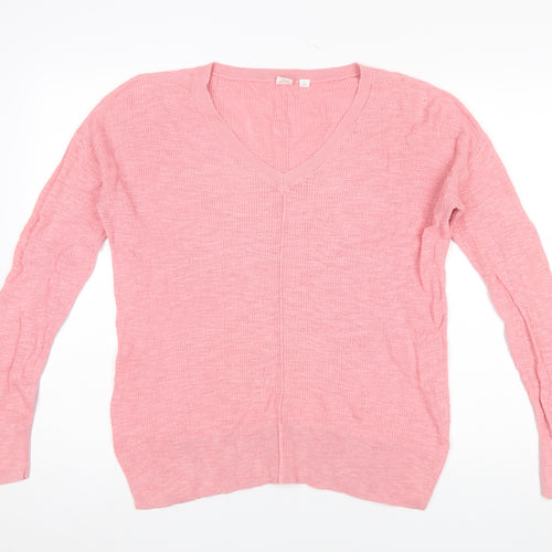 GAP Women's Pink V-Neck Cotton Jumper Size M