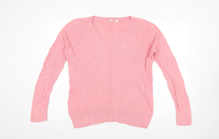 GAP Women's Pink V-Neck Cotton Jumper Size M