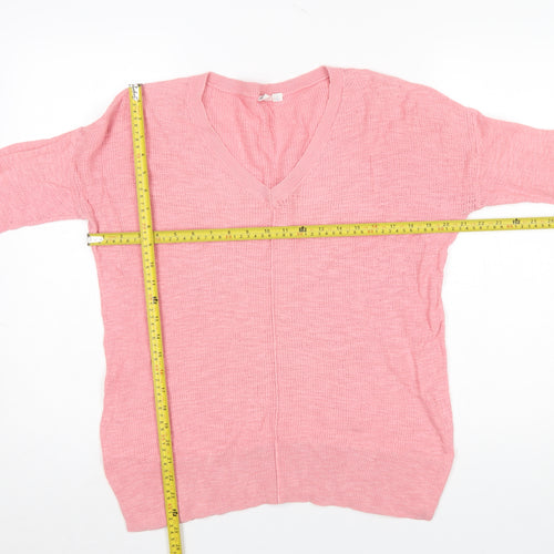 GAP Women's Pink V-Neck Cotton Jumper Size M