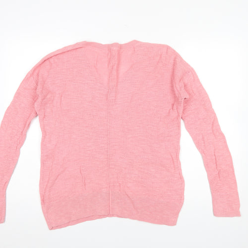 GAP Women's Pink V-Neck Cotton Jumper Size M