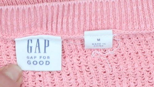 GAP Women's Pink V-Neck Cotton Jumper Size M