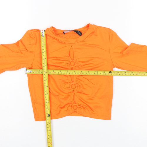 Bershka Women's Orange Cropped Long Sleeve Slim Fit T-Shirt XS