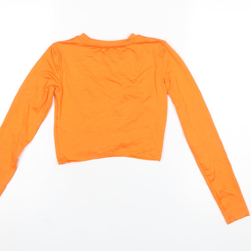 Bershka Women's Orange Cropped Long Sleeve Slim Fit T-Shirt XS