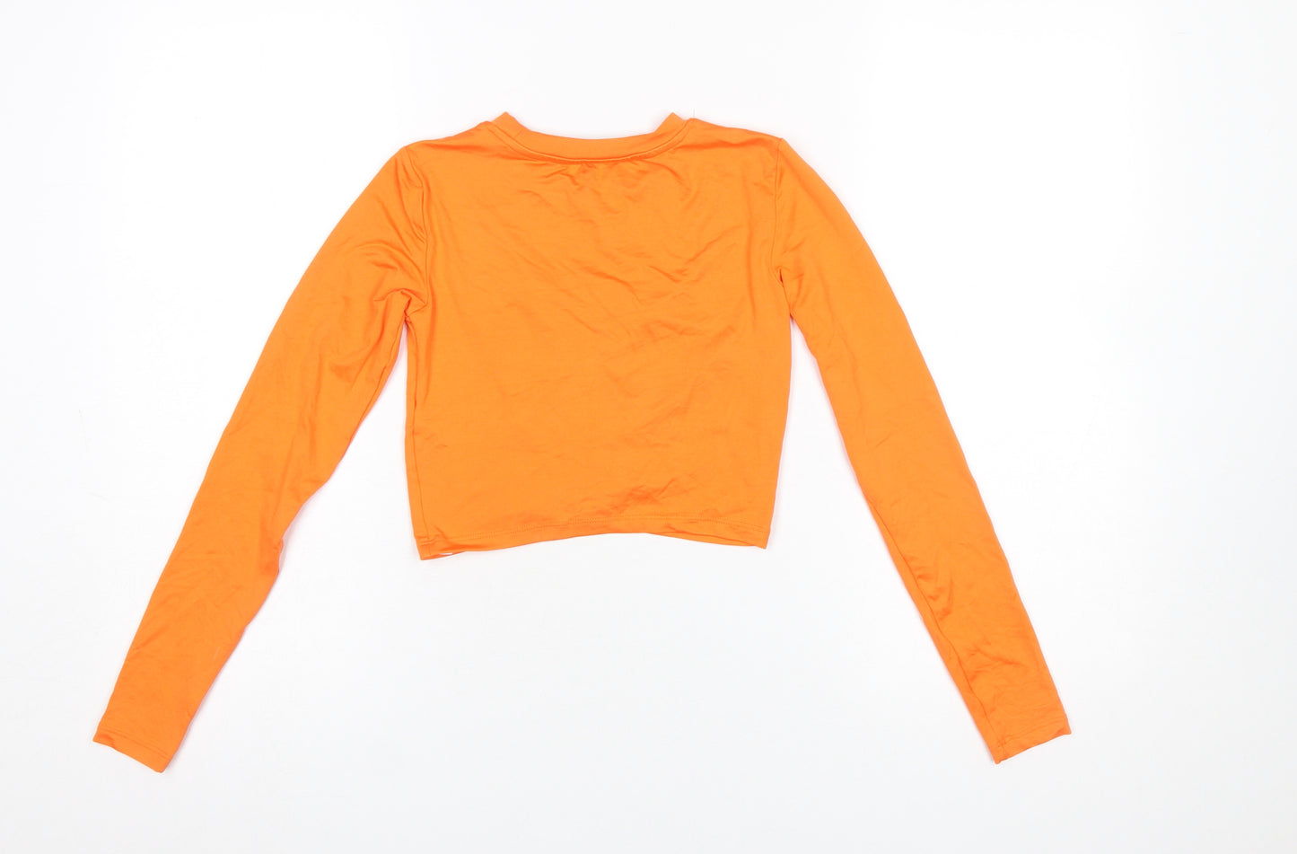 Bershka Women's Orange Cropped Long Sleeve Slim Fit T-Shirt XS
