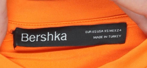 Bershka Women's Orange Cropped Long Sleeve Slim Fit T-Shirt XS