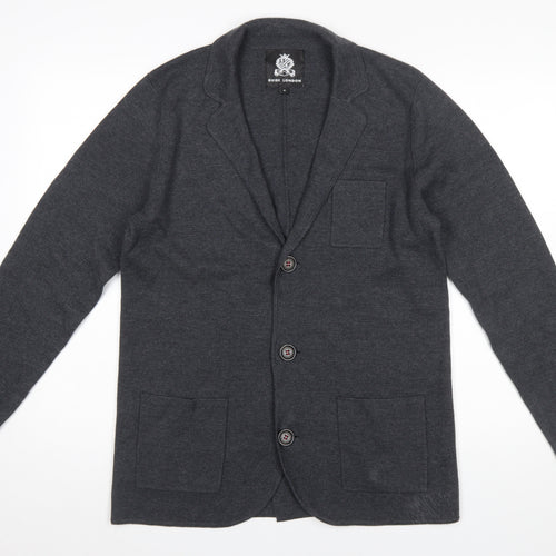 Guide London Men Grey Collared Button Cardigan Jumper M
