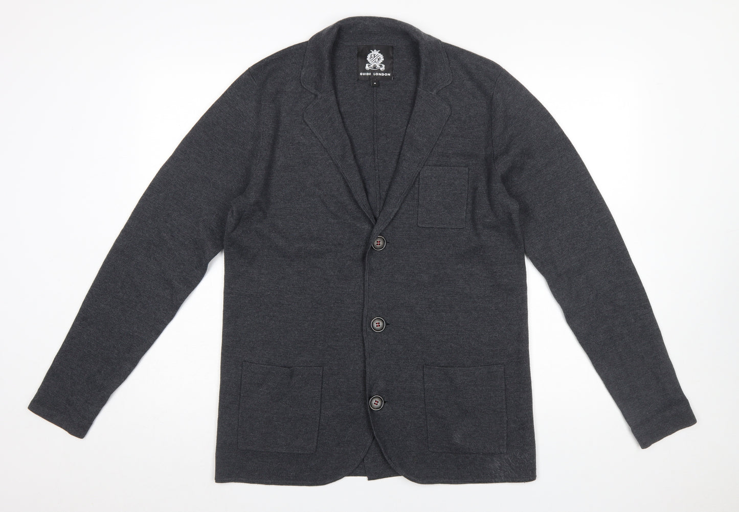 Guide London Men Grey Collared Button Cardigan Jumper M