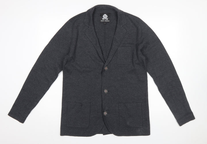 Guide London Men Grey Collared Button Cardigan Jumper M