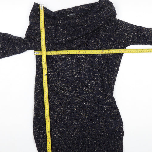 Warehouse Women's Blue Metallic Cowl Neck Jumper Size 12