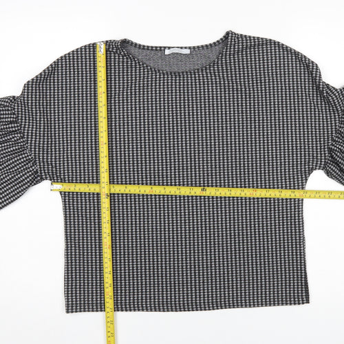 Zara Women Black Check Bell Sleeve Cropped Blouse Size S