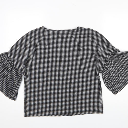 Zara Women Black Check Bell Sleeve Cropped Blouse Size S