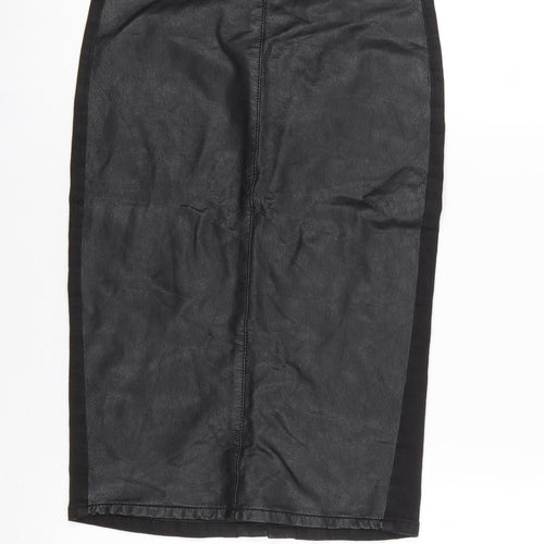 Topshop Women’s Black Faux Leather Pencil Skirt UK 8 Zip Detail