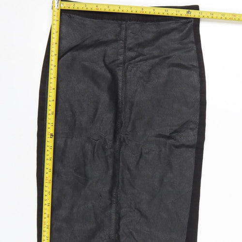 Topshop Women’s Black Faux Leather Pencil Skirt UK 8 Zip Detail