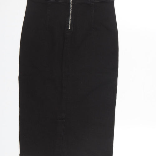 Topshop Women’s Black Faux Leather Pencil Skirt UK 8 Zip Detail