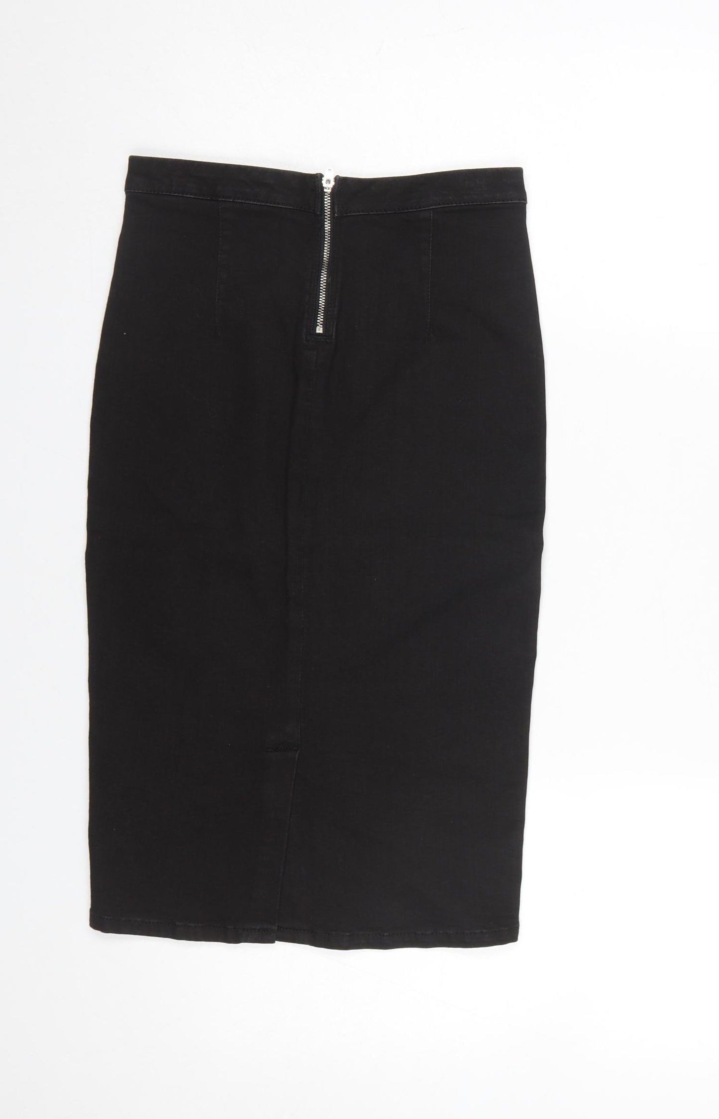 Topshop Women’s Black Faux Leather Pencil Skirt UK 8 Zip Detail