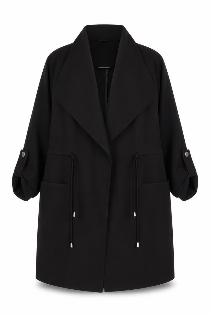 Front view of Star by Julien Macdonald Women's Black Mid-Length Overcoat, size 14
