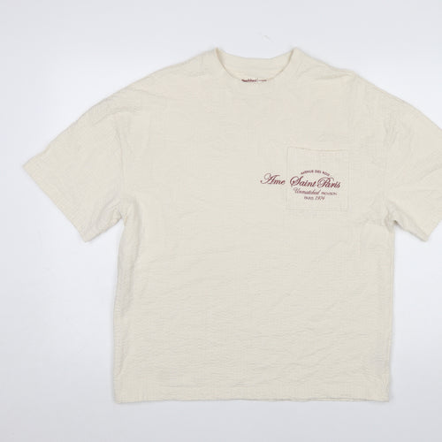River Island Women Beige Oversized T-Shirt Short Sleeve 100% Cotton