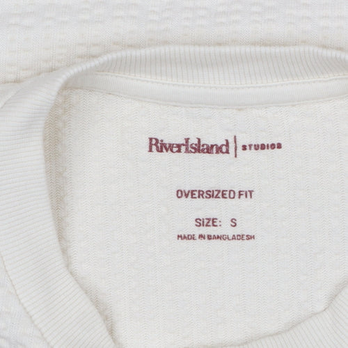 River Island Women Beige Oversized T-Shirt Short Sleeve 100% Cotton