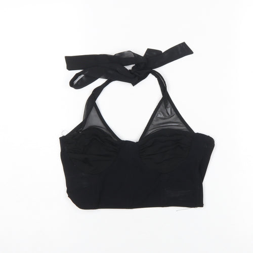 Bershka Women's Black Halter Cropped Tank Top Size M