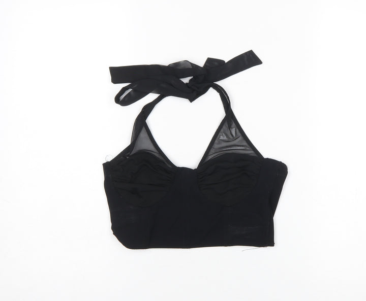 Bershka Women's Black Halter Cropped Tank Top Size M