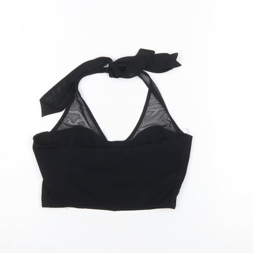Bershka Women's Black Halter Cropped Tank Top Size M