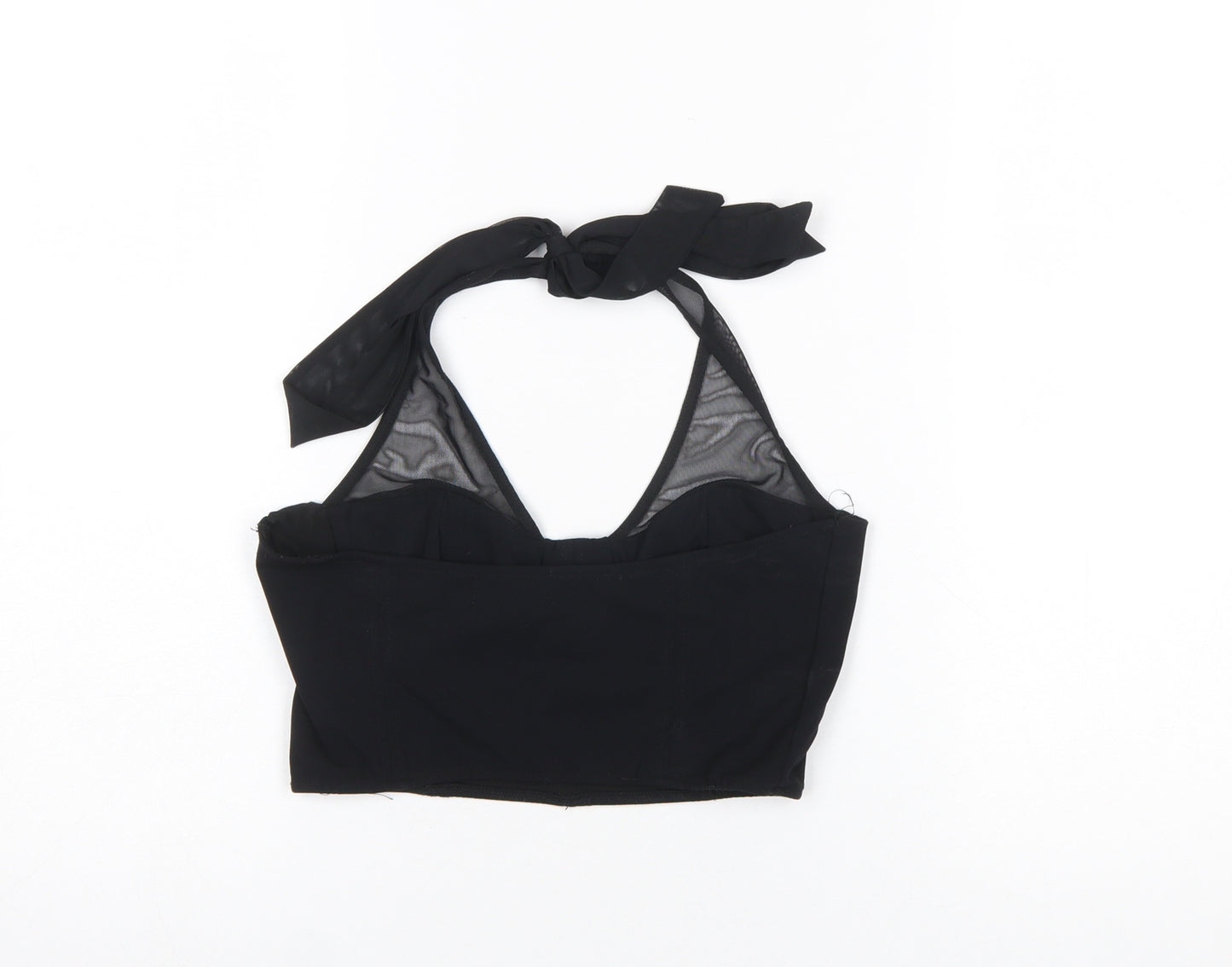 Bershka Women's Black Halter Cropped Tank Top Size M