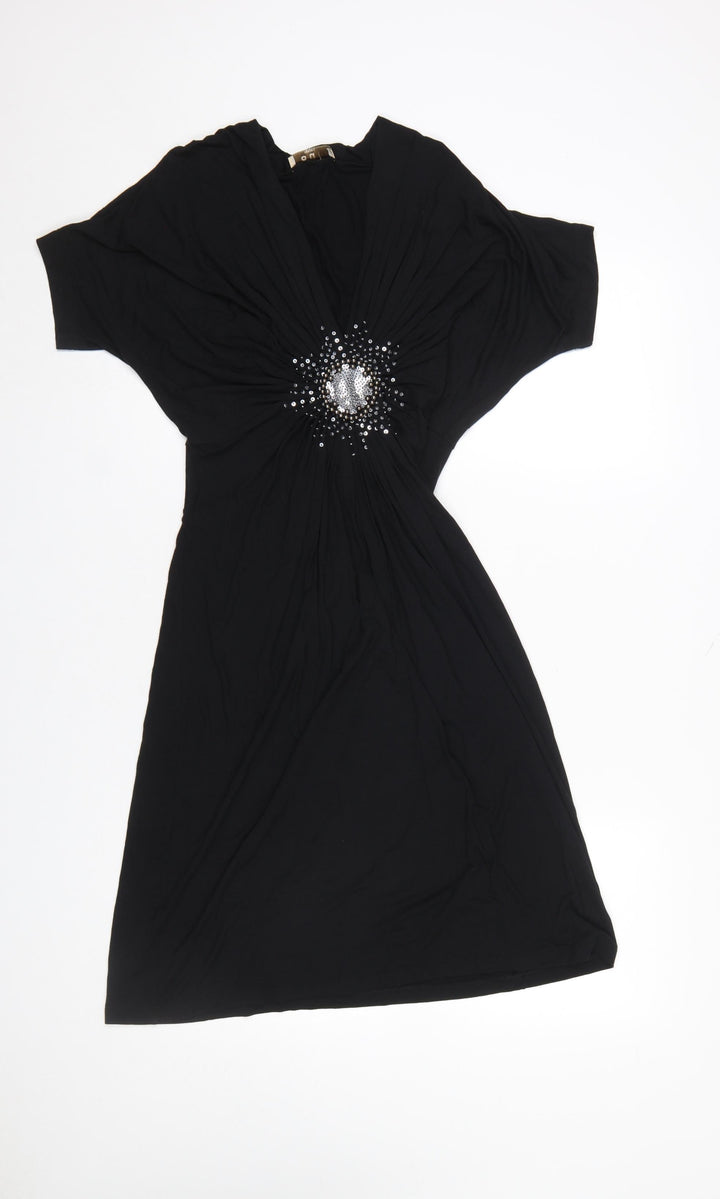 Oui Women Black Sequin Embellished Knee Length Bodycon Dress M